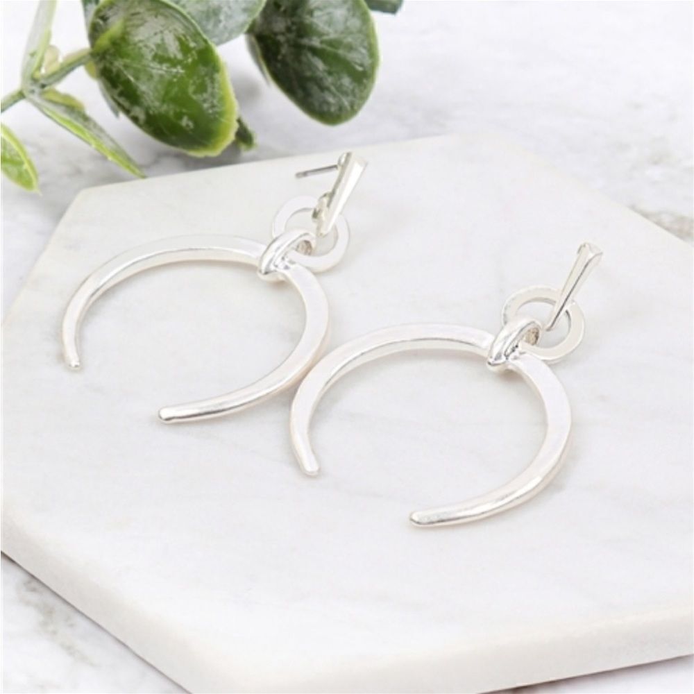 Crescent Moon Drop Earrings - Picture 2 of 4